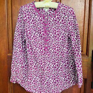 J Crew Womens shirt. Deep pink flowered cotton with contrast trim.